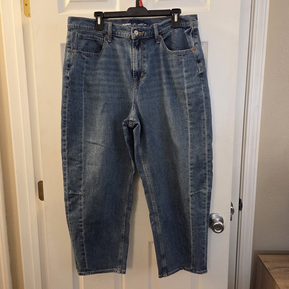 Old Navy sz 14 pansy barrel jeans med wash high rise ankle loose baggy comfy
